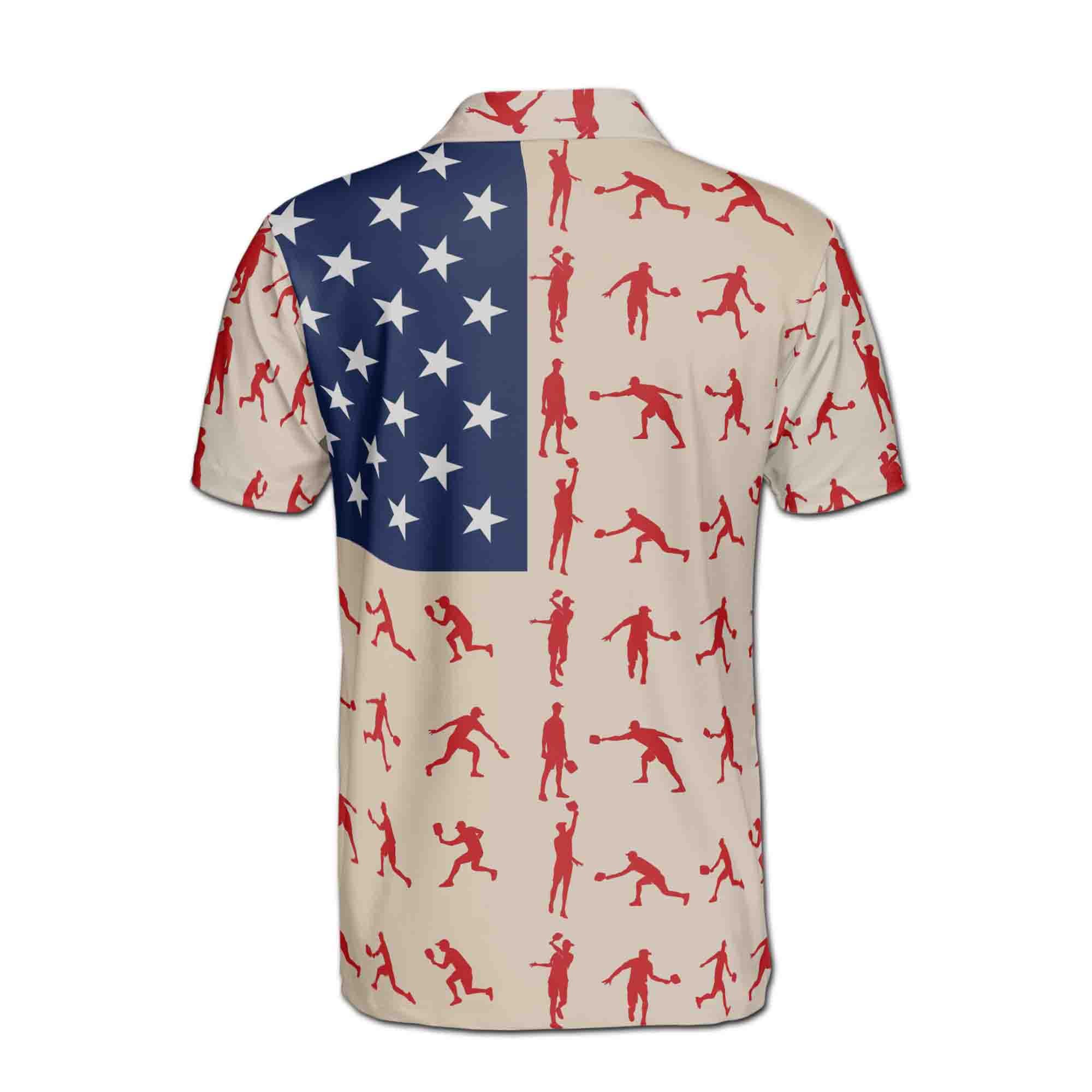 Pickleball Paddle Players Stars USA Flag Pattern Beige Red Blue 3D Men's Polo Shirt - Image 3