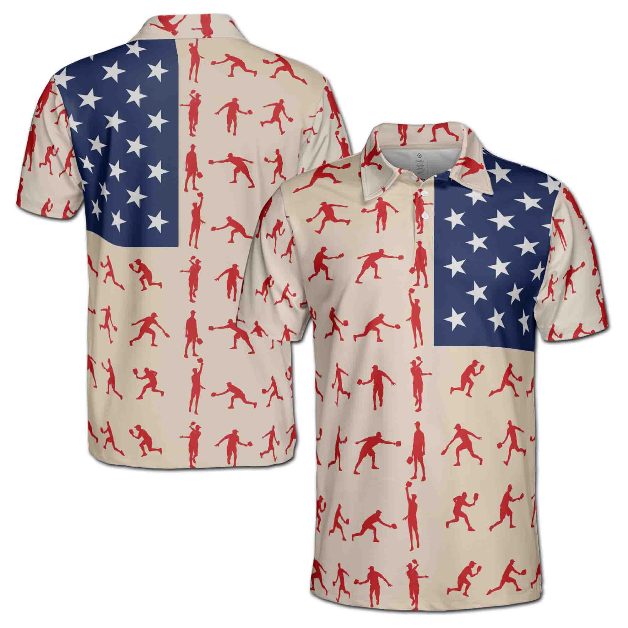 Pickleball Paddle Players Stars USA Flag Pattern Beige Red Blue 3D Men's Polo Shirt