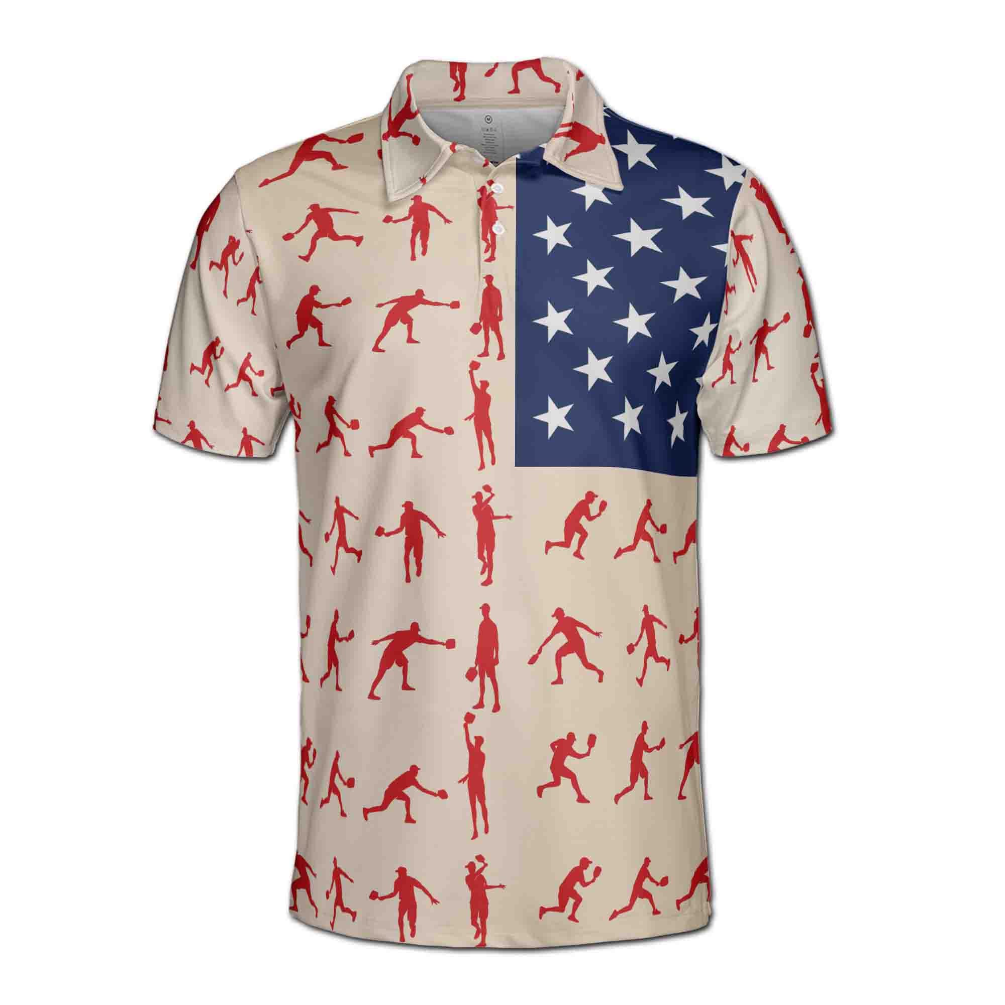 Alternative view of Pickleball Paddle Players Stars USA Flag Pattern Beige Red Blue 3D Men's Polo Shirt