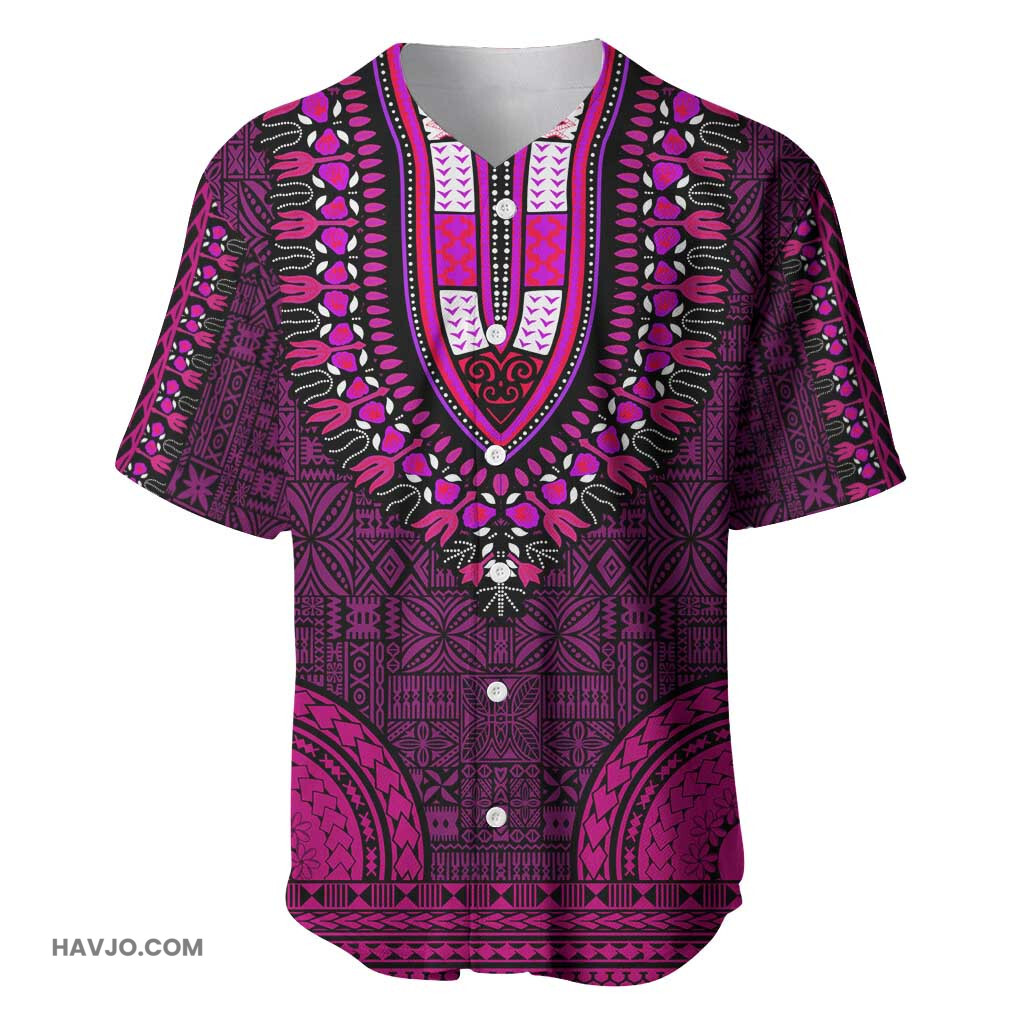 Pink Dashiki and Tapa Pattern Africa Polynesia Together Culture Baseball Jersey