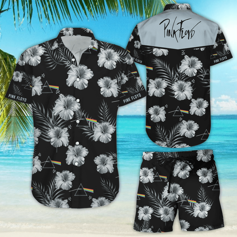 Pink Floyd Floral Hawaiian Shirt Tropical Aloha Button Up