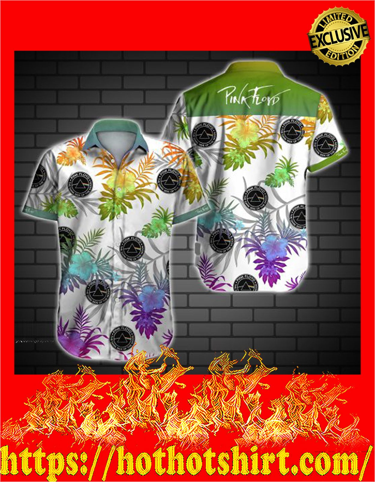 Pink Floyd Hawaiian Shirt Tropical Aloha Button Up