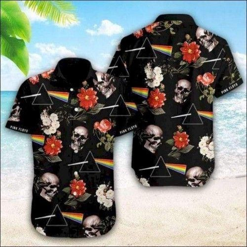 Pink Floyd Skull Hawaiian Shirt Tropical Aloha Button Up