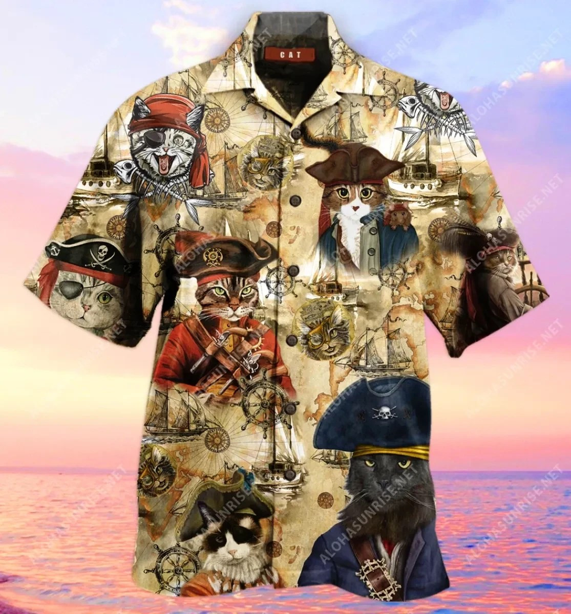 Pirate Cat In The Evolution Hawaiian Shirt Tropical Aloha Button Up