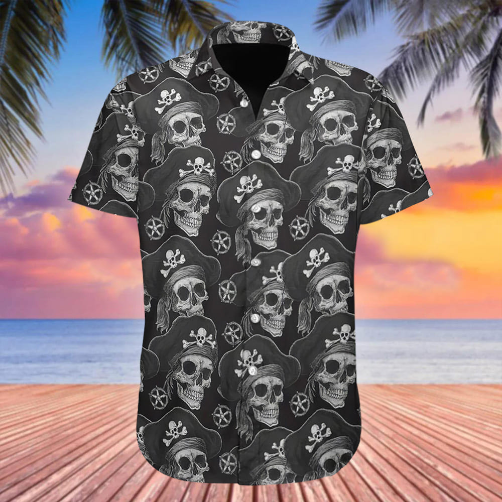 Pirate Hawaiian Shirt Men's Skull Pirate Themed Aloha Shirt Apparel Unique Gifts For Him