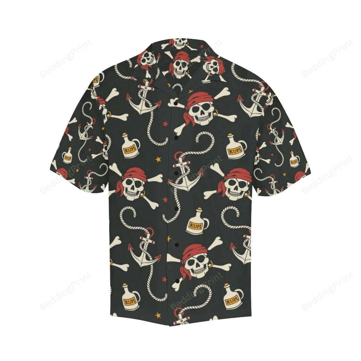 Pirate Pattern Print Design AHawaiian Shirt Tropical Aloha Button Up