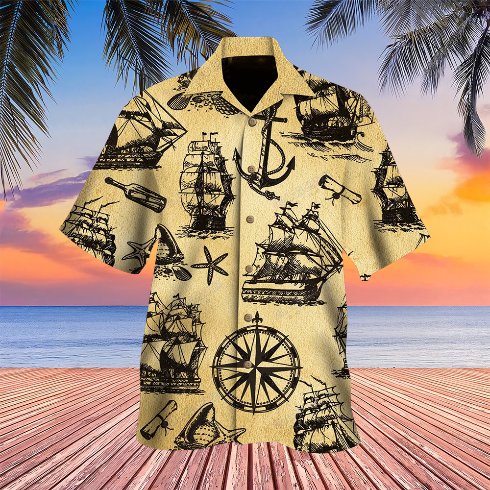 Pirate Ships Hawaiian Shirt Anchor Nautical Treasure Aloha Shirt Gifts For Pirate Lovers