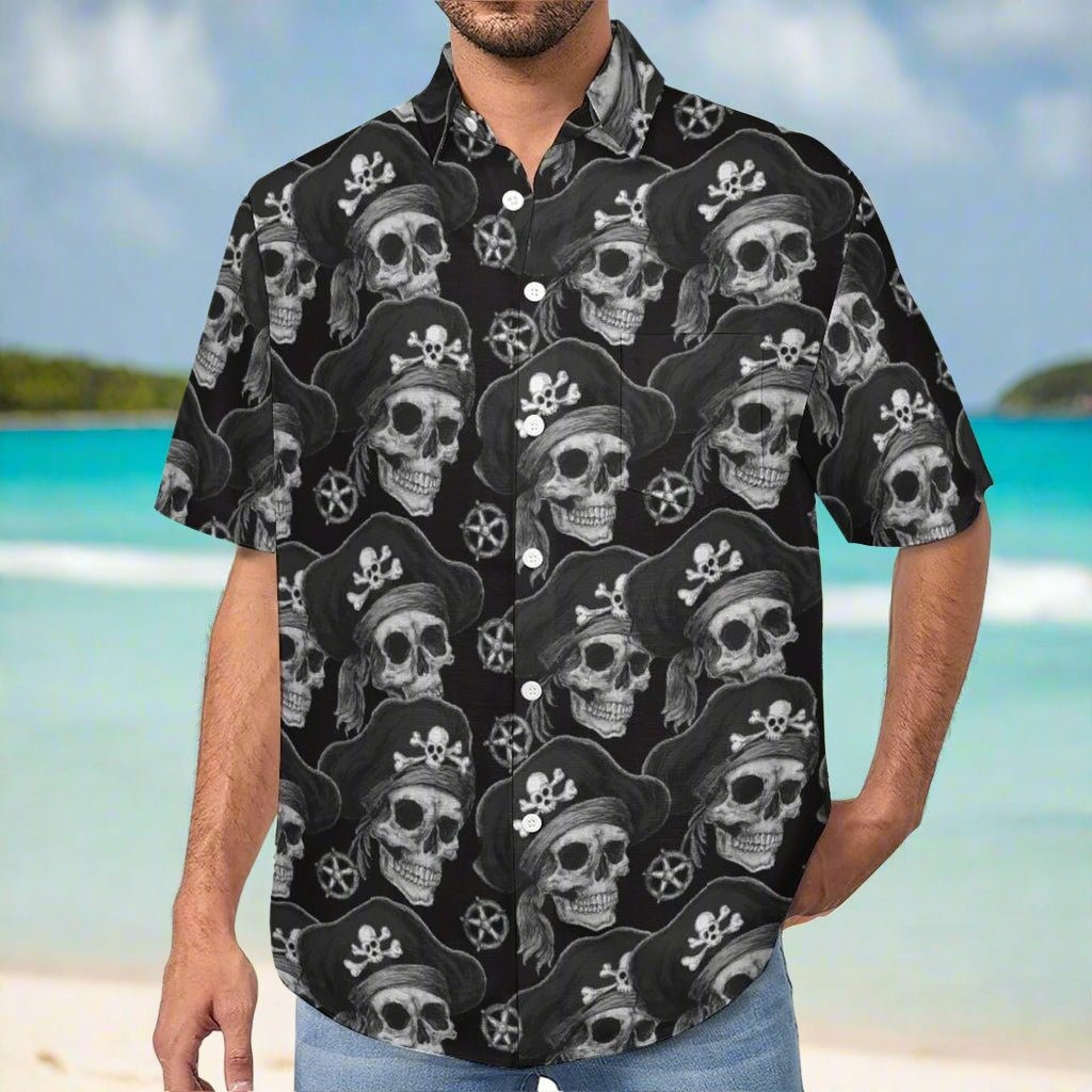 Pirate Skull Hawaiian Shirt Black And White Pattern Aloha Shirt Pirate Lovers Gifts For Men