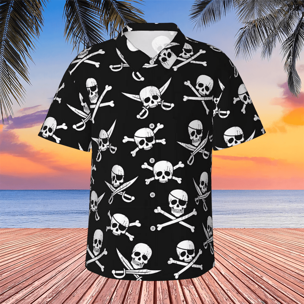 Pirate Skull Hawaiian Shirt Pirate Skull And Crossed Swords Aloha Shirt For Sale