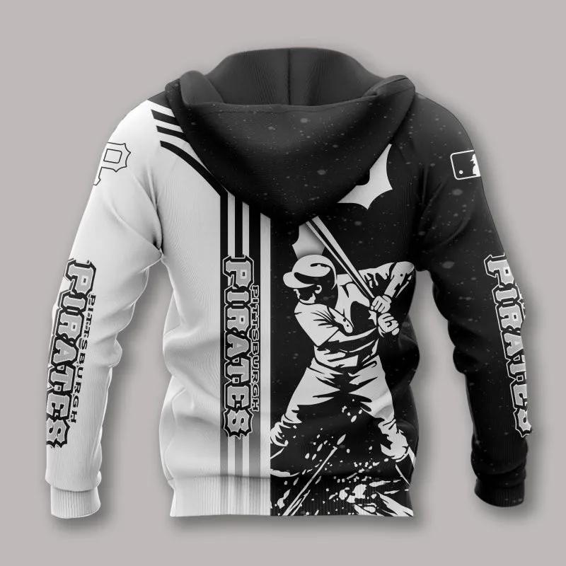 Alternative view of Pittsburgh Pirates Black And White MLB All Over Print Hoodie