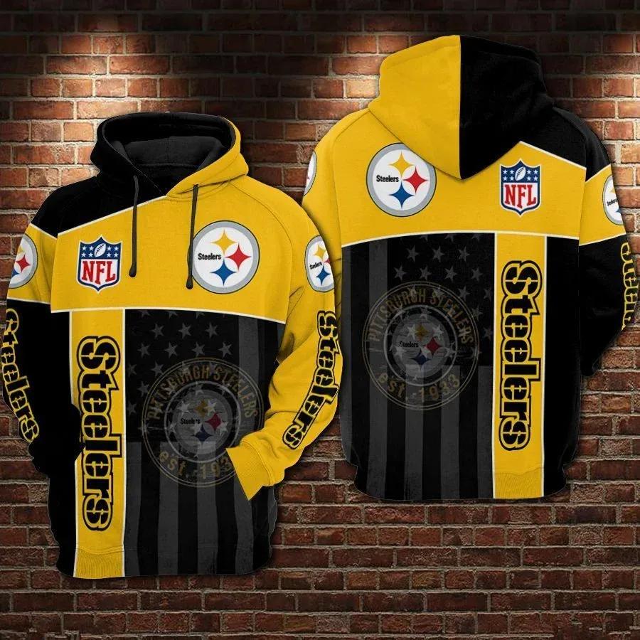 Pittsburgh Steelers American Flag Black NFL 3D All Over Print Hoodie