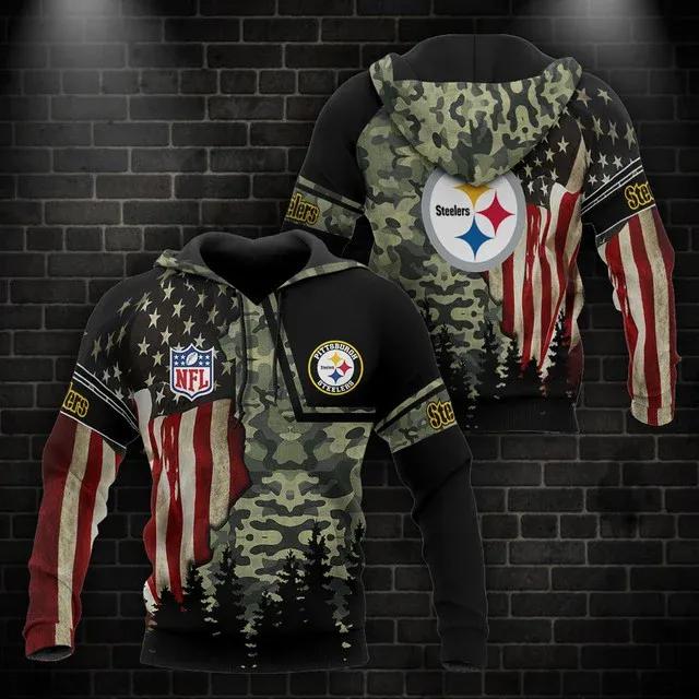 Pittsburgh Steelers American Flag Camo NFL 3D All Over Print Hoodie
