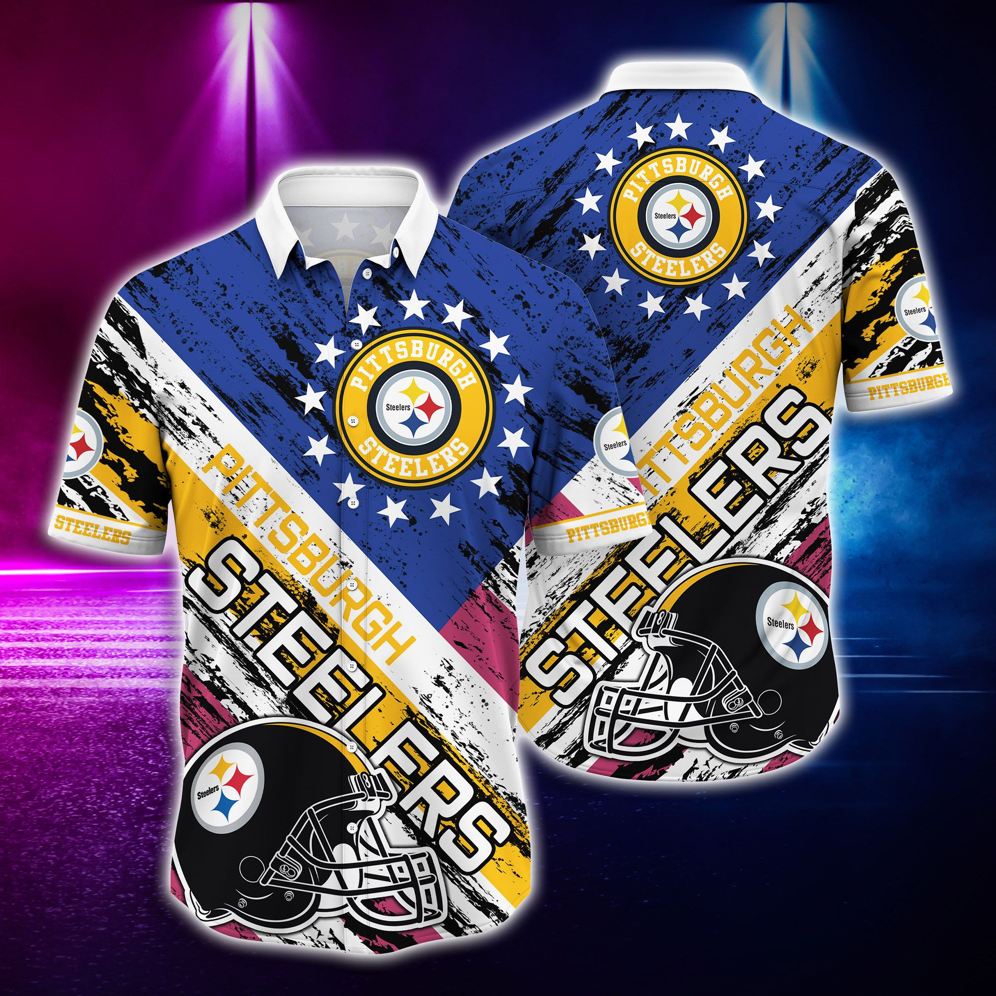 Pittsburgh Steelers And Rugby Helmet Hawaiian Shirt Tropical Aloha Button Up