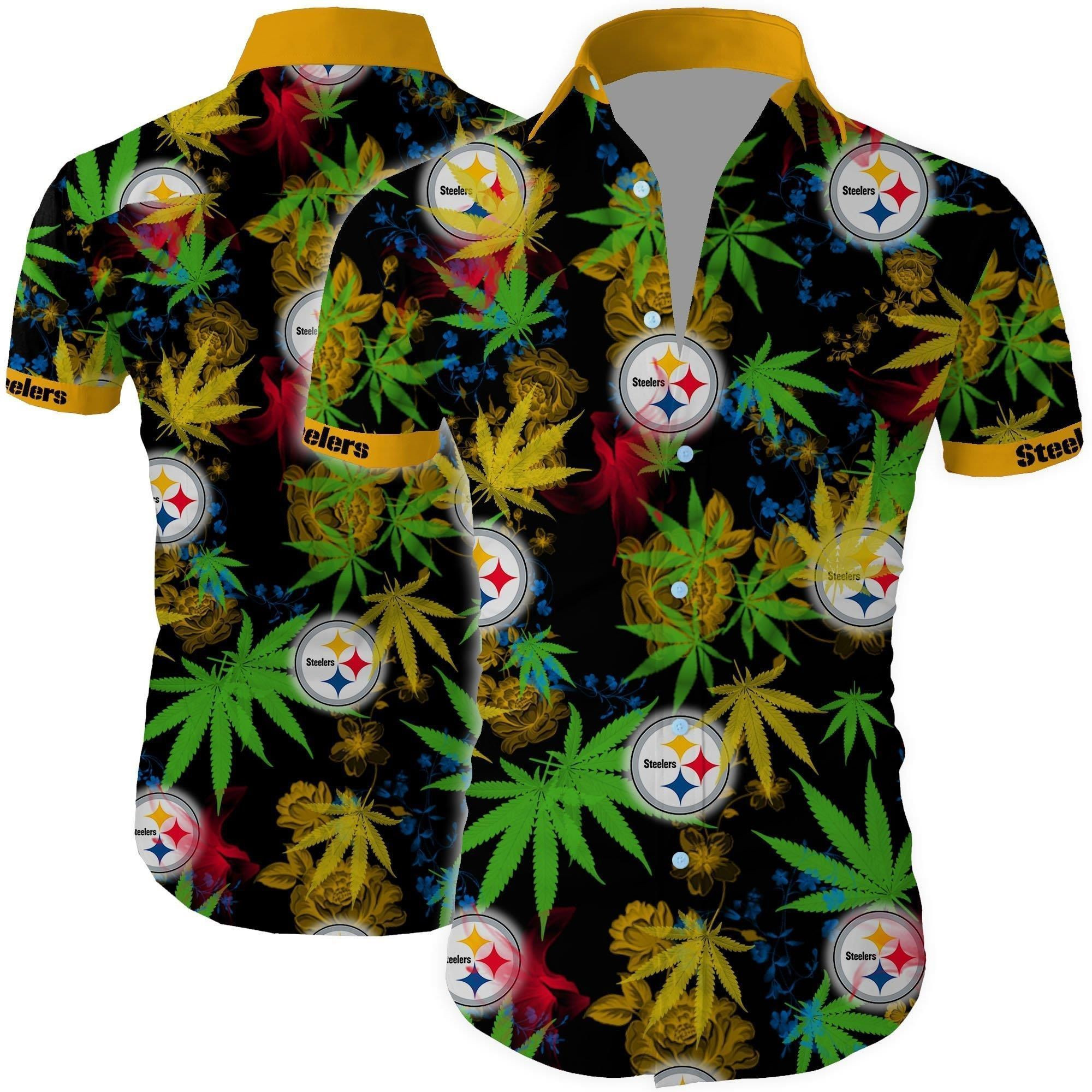 Pittsburgh Steelers Cannabis All Over Printed Hawaiian Shirt Tropical Aloha Button Up