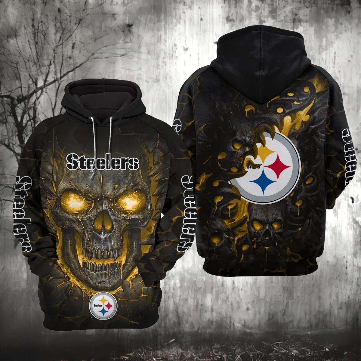 Pittsburgh Steelers Lava Skull NFL 3D All Over Print Hoodie