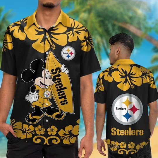 Pittsburgh Steelers Mickey Hawaiian Shirt Tropical Aloha Button Up