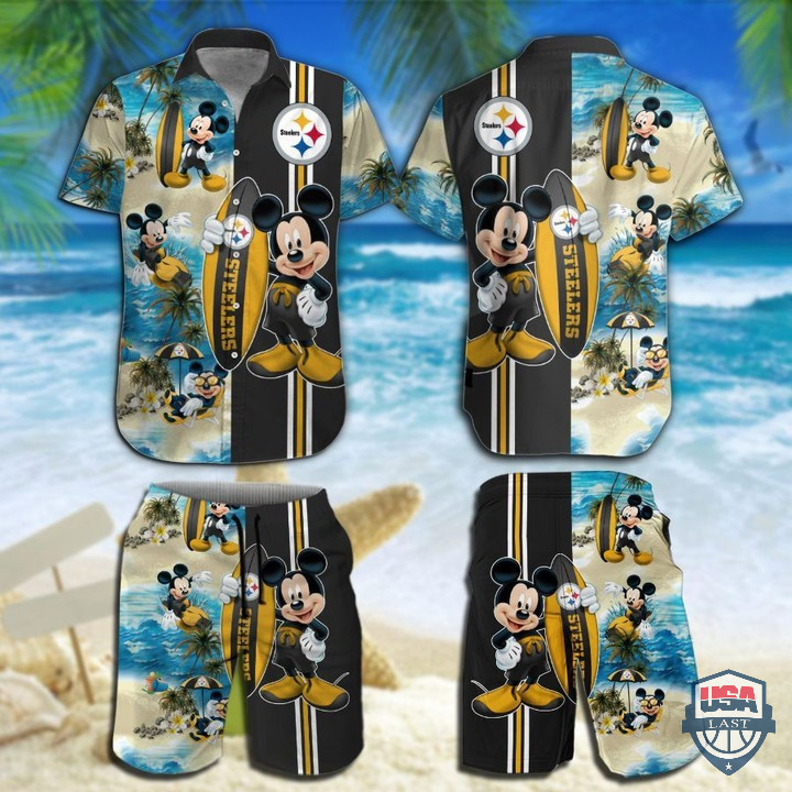 Pittsburgh Steelers Mickey Mouse Hawaiian Shirt Tropical Aloha Button Up