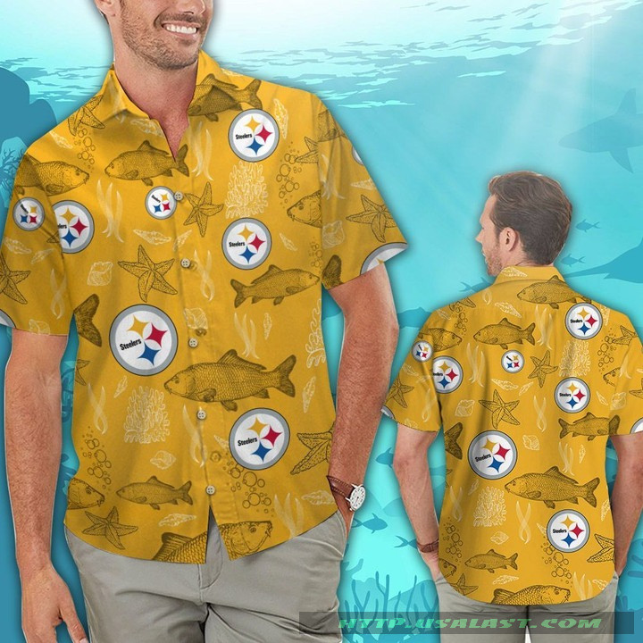 Pittsburgh Steelers Ocean Fishes Hawaiian Shirt Tropical Aloha Button Up