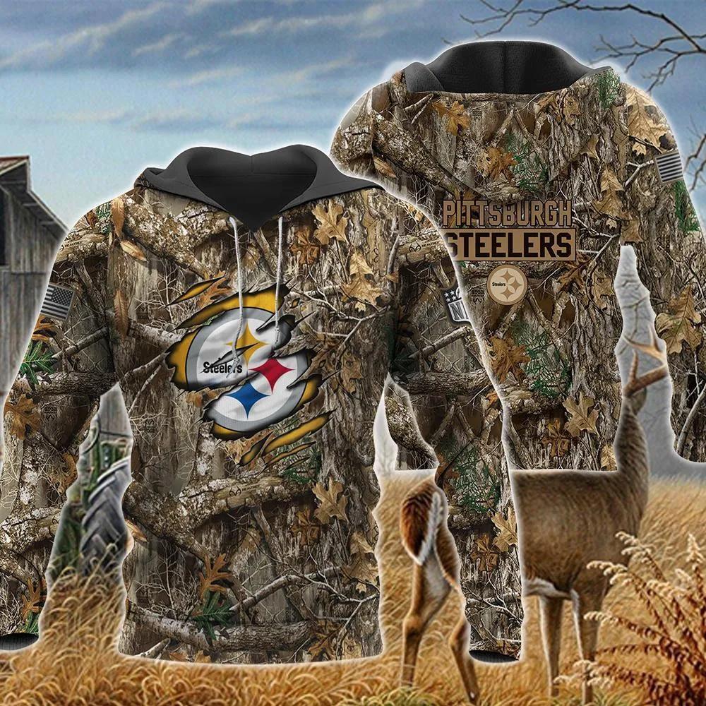 Pittsburgh Steelers Realtree Hunting Camo NFL 3D All Over Print Hoodie