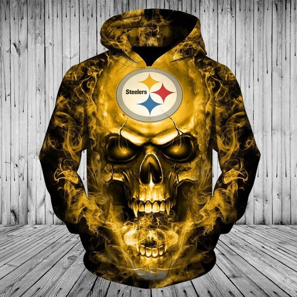 Pittsburgh Steelers Skull Fire NFL 3D All Over Print Hoodie