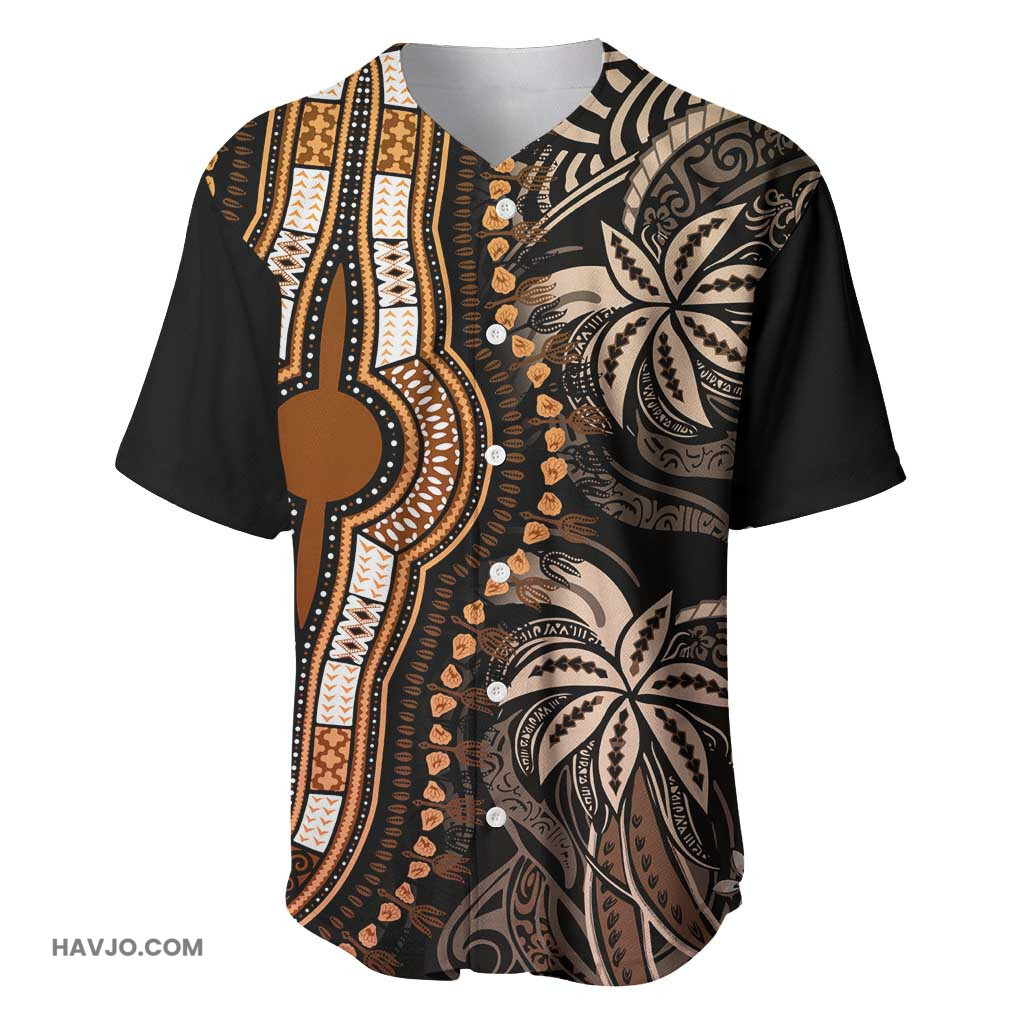 Polynesia Mixed African Dashiki Afro pacific Culture Gold Baseball Jersey