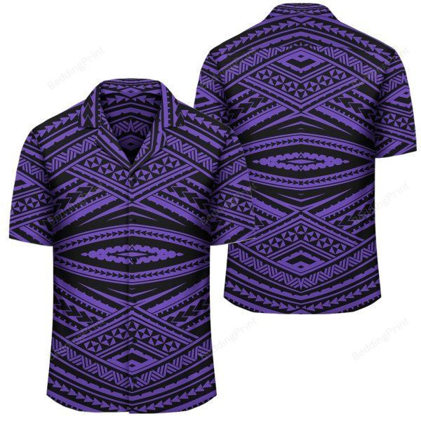 Polynesian Tatau Violet Hawaiian Shirt Tropical Aloha Button Up