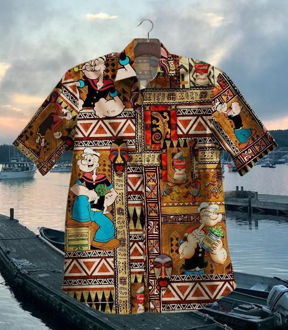 Popeye Hawaiian Shirt Tropical Aloha Button Up
