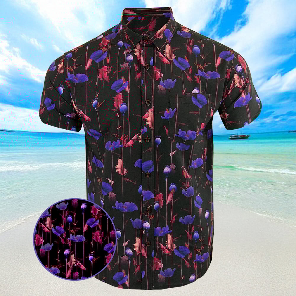 Poppy Purple Hawaiian Shirt Mens Summer Short Sleeve Button Down Shirts