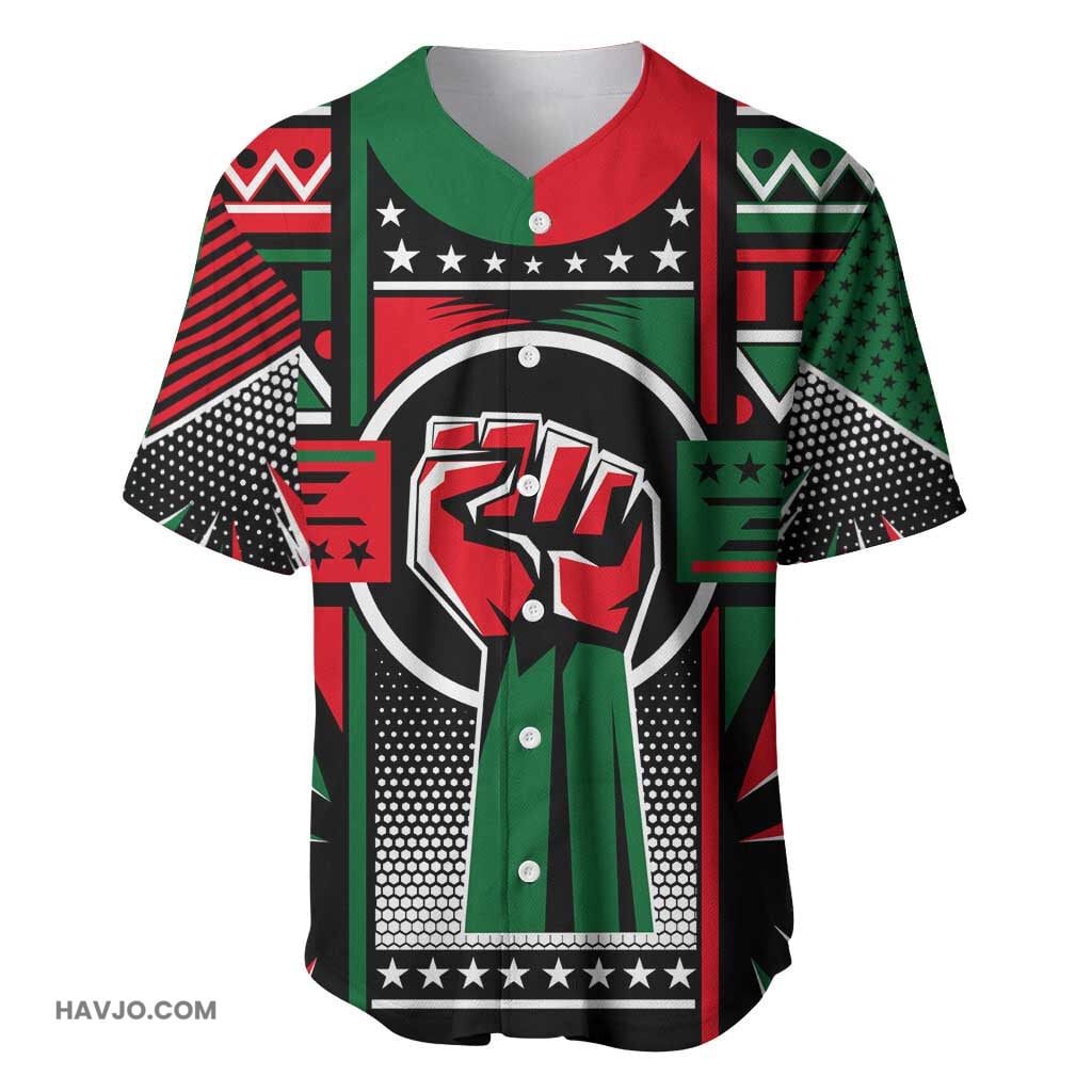 Power Fist And Patterns In Pan-African Baseball Jersey