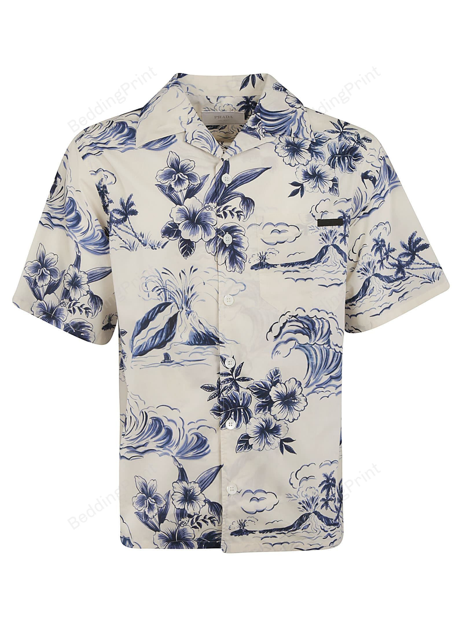 Prada Graphic Print Hawaiian Flowers Hawaiian Shirt Tropical Aloha Button Up