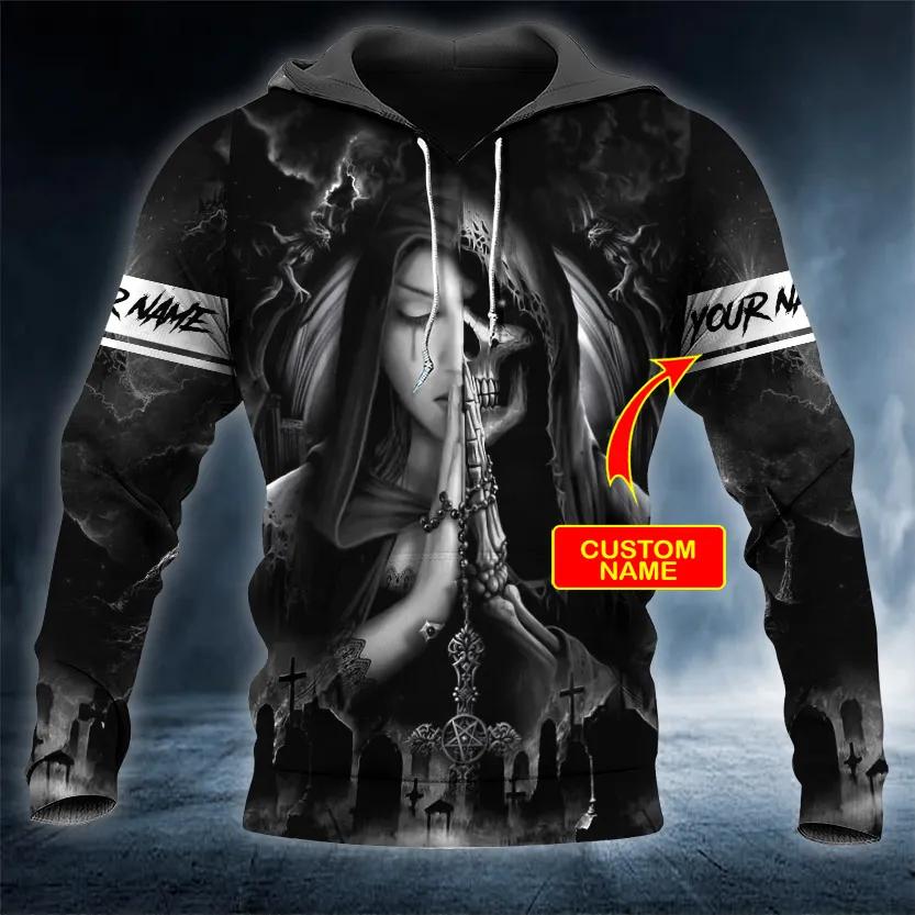 Praying Beauty n Grim Reaper Skull Custom 3D All Over Print Hoodie