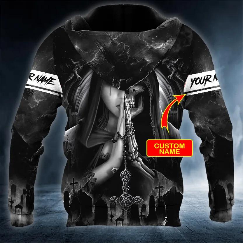 Alternative view of Praying Beauty n Grim Reaper Skull Custom 3D All Over Print Hoodie