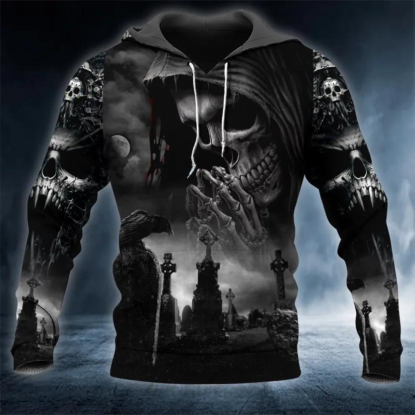 Praying Grim Reaper In Graveyard Skull 3D All Over Print Hoodie