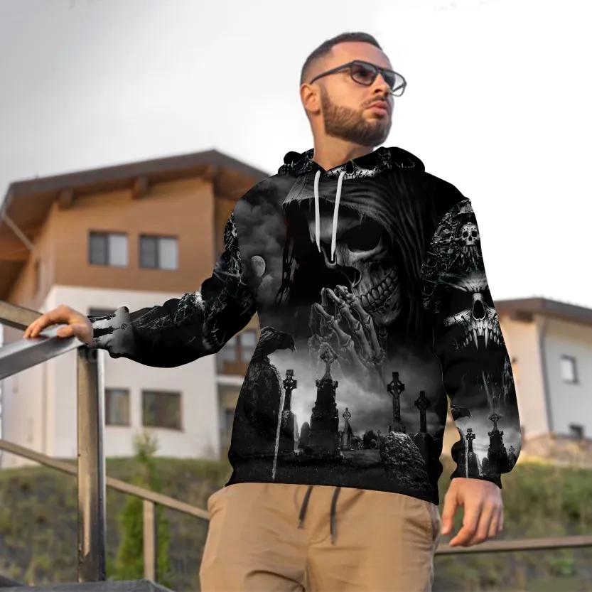 Alternative view of Praying Grim Reaper In Graveyard Skull 3D All Over Print Hoodie