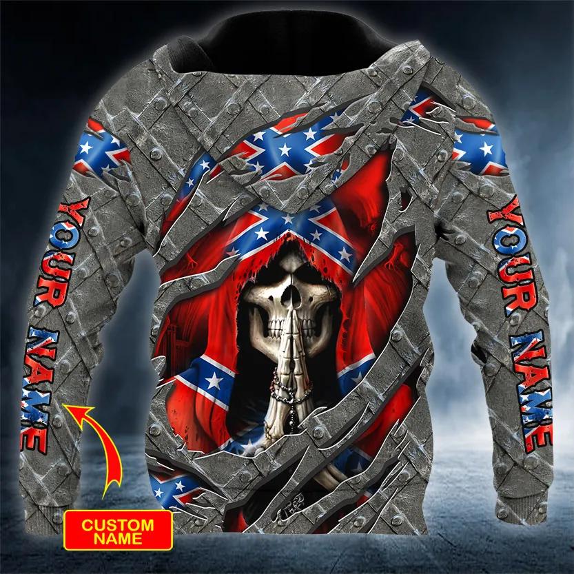 Alternative view of Praying Grim Reaper Patriotic Skull Custom 3D All Over Print Hoodie