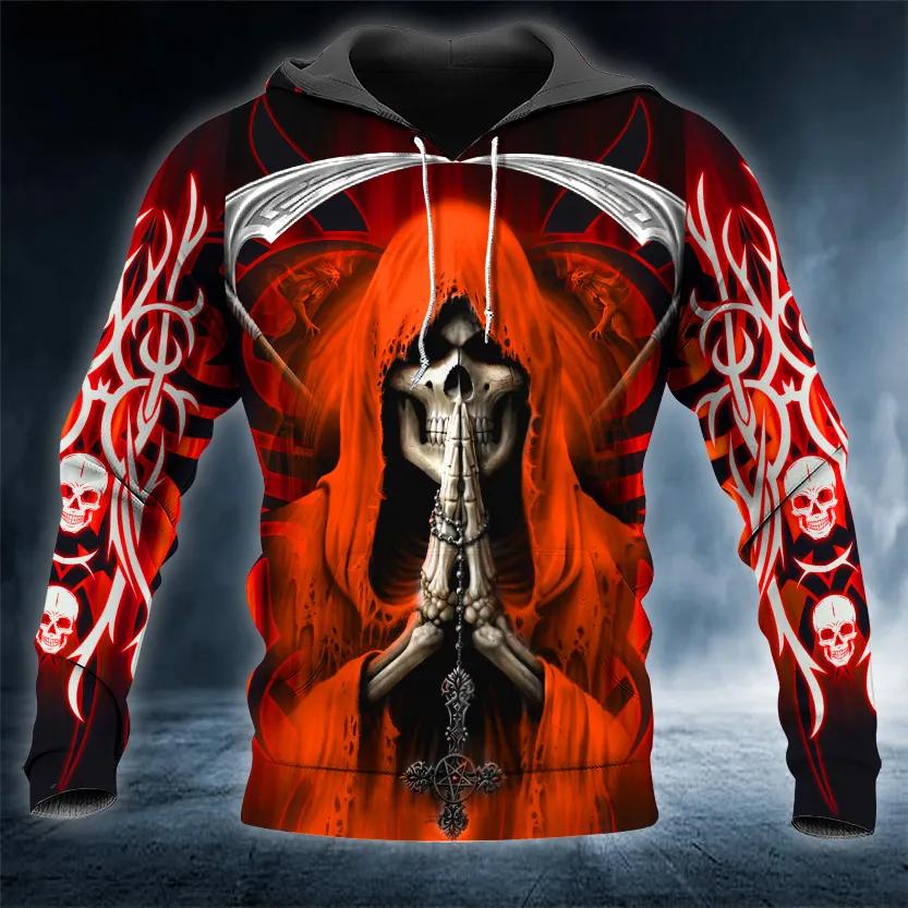Praying Grim Reaper Red Skull 3D All Over Print Hoodie