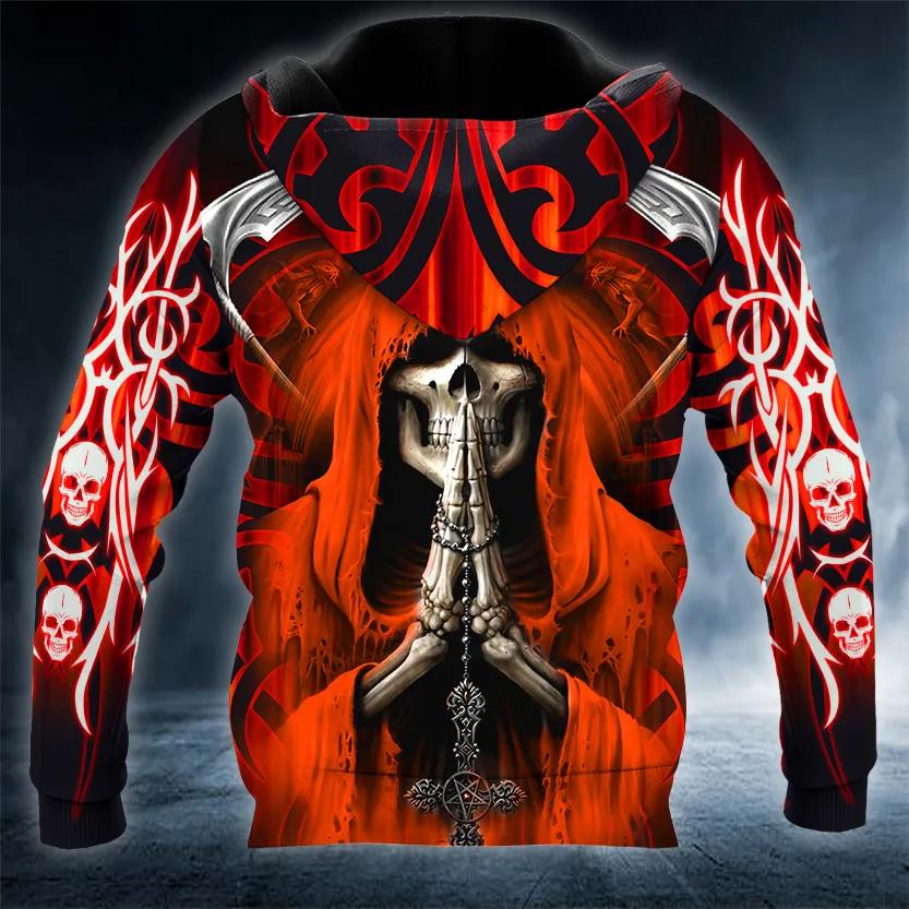 Alternative view of Praying Grim Reaper Red Skull 3D All Over Print Hoodie