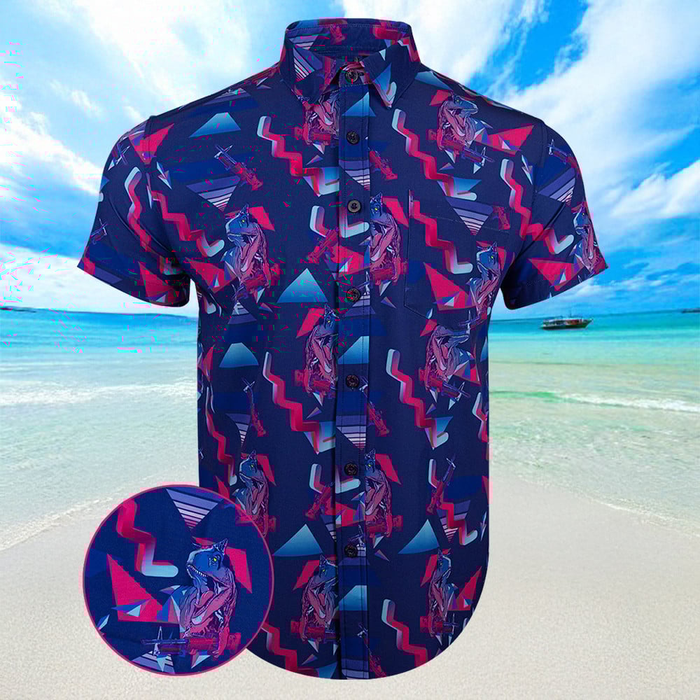 Prehistoric Blue Hawaiian Shirt Mens Summer Short Sleeve Button Down Shirts Son Gifts