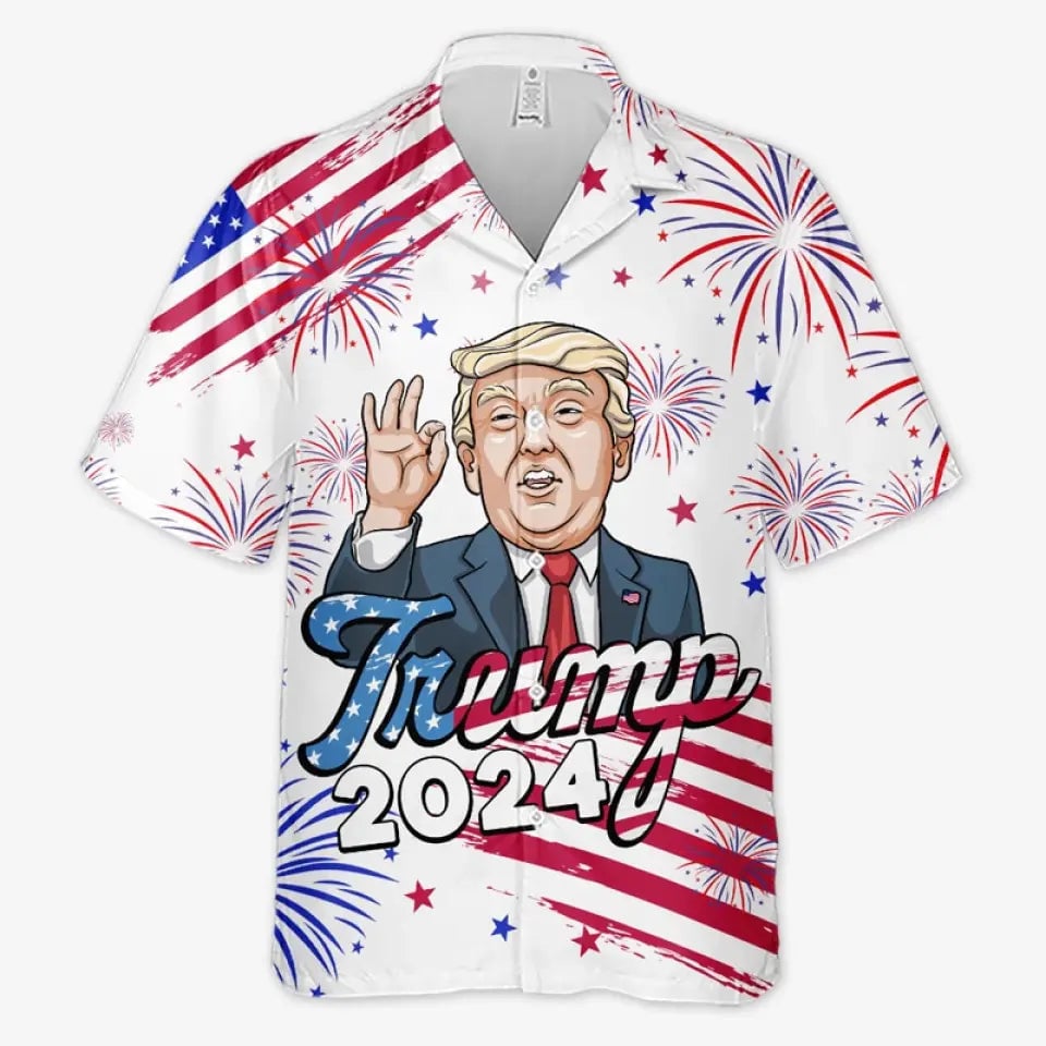 President Trump 2024 Hawaiian Shirt Pro Trump Patriotic Button Up Shirt 4th Of July Gifts