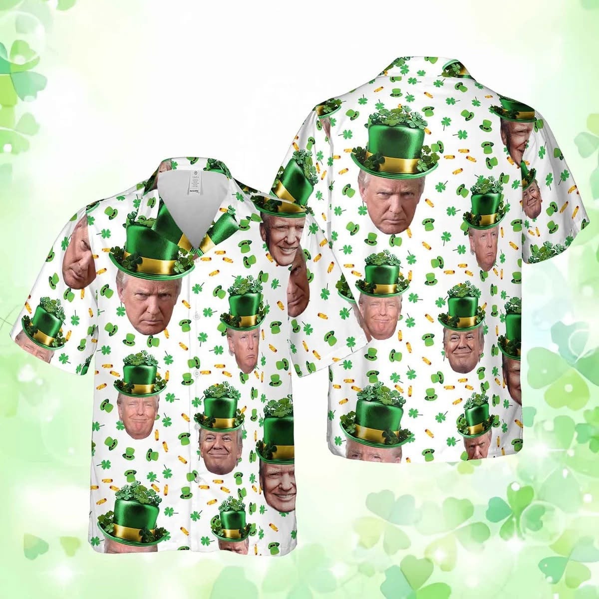 President Trump With Irish Hat Hawaiian Shirt Saint Patrick's Day Shirt Trump Won Merchandise