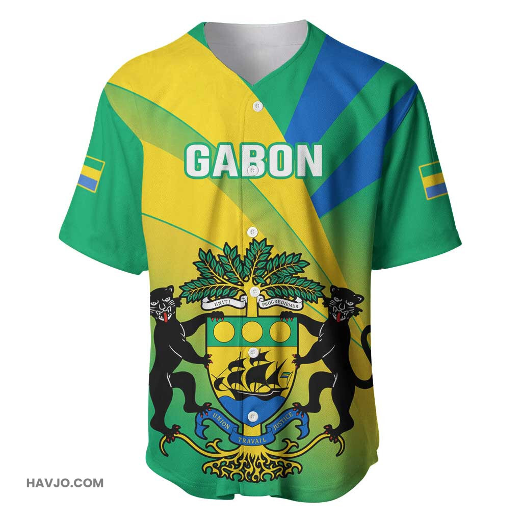 Presonalised Gabon Coat Of Arms With Flag Gradient Style Baseball Jersey