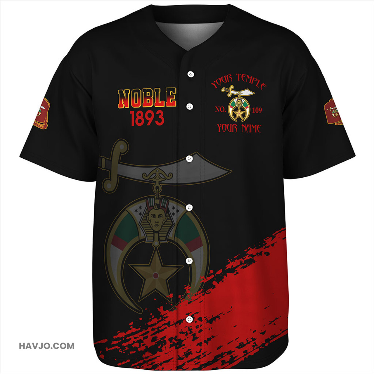 Prince Hall Shriners Custom Noble 1893 Aeaonms Grunge Style Baseball Jersey