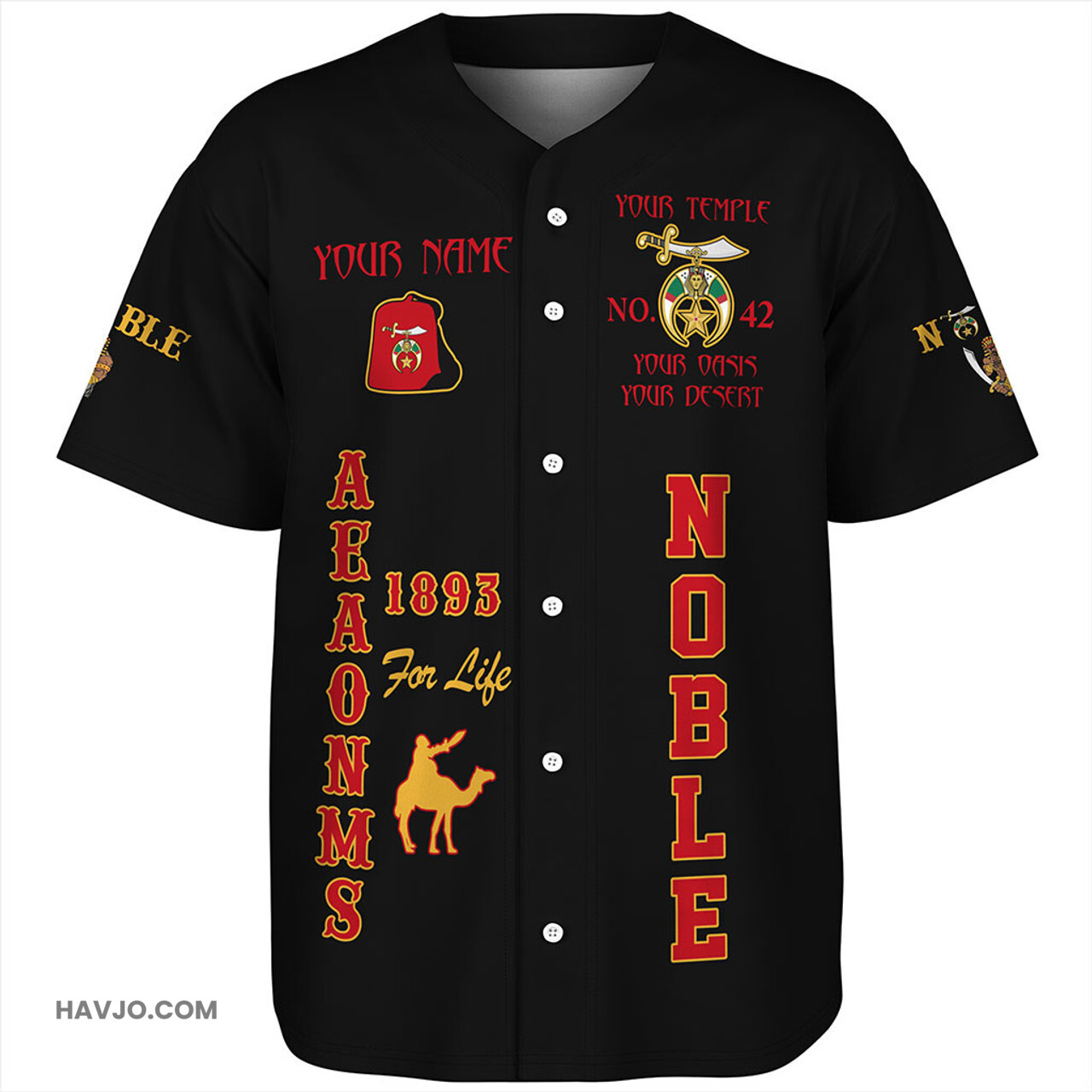 Prince Hall Shriners Custom Nobles 1893 Of The Mystic Shrine AEAONMS Baseball Jersey