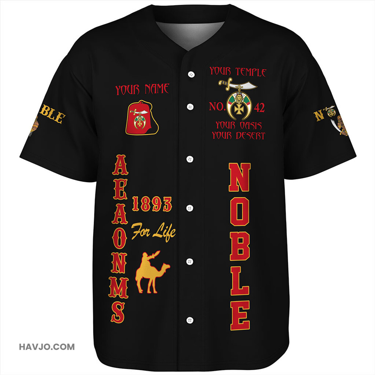 Prince Hall Shriners Custom Nobles 1893 Of The Mystic Shrine AEAONMS With Malta Cross Baseball Jersey