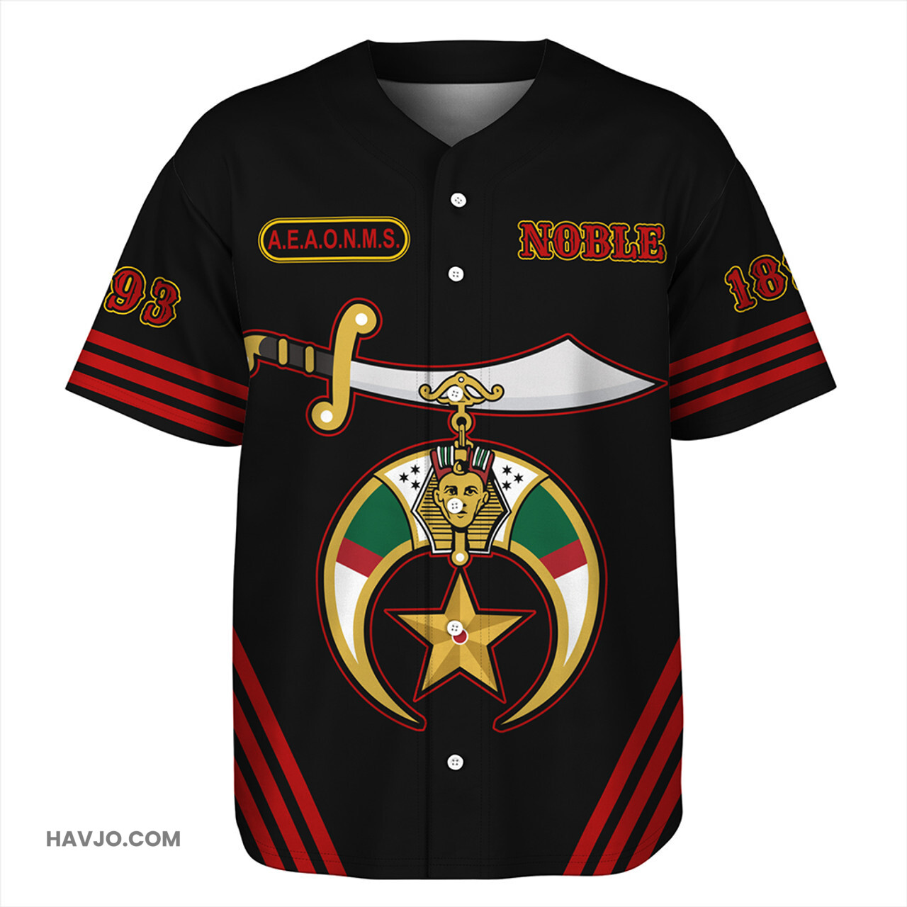 Prince Hall Shriners Nobles A.E.A.O.N.M.S. 1893 Baseball Jersey