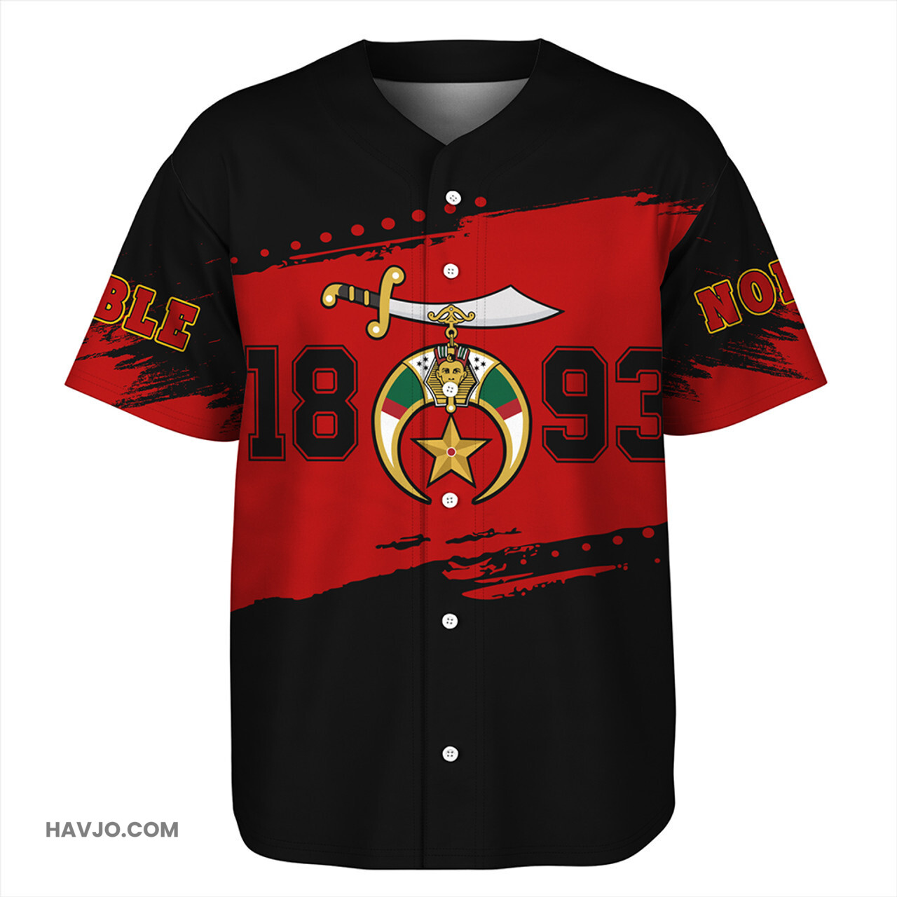 Prince Hall Shriners Nobles Grunge Eighteen 93 Baseball Jersey