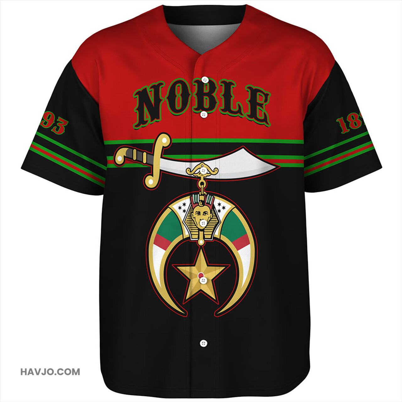 Prince Hall Shriners Nobles Mystic Shrine 1893 Design Baseball Jersey