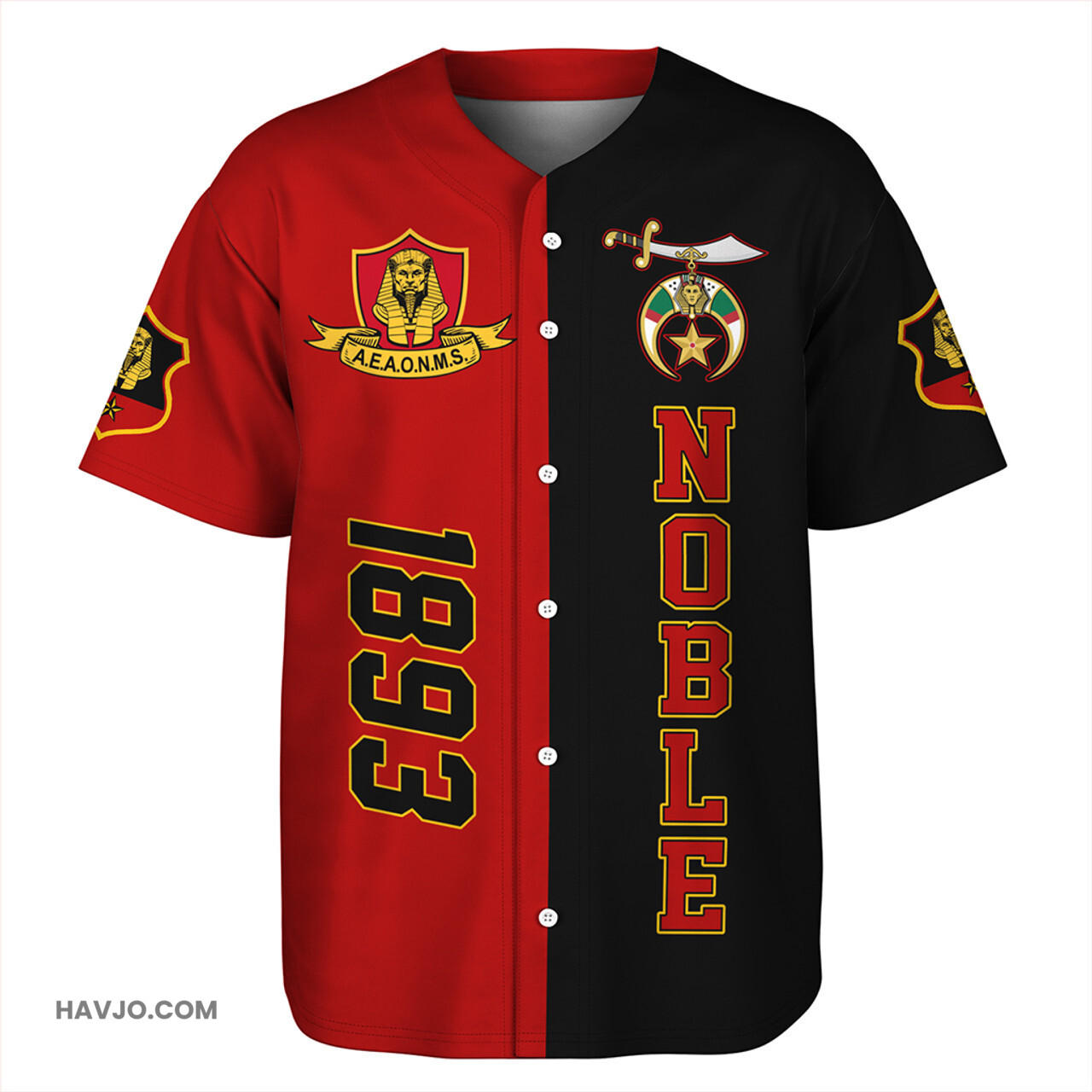 Prince Hall Shriners Nobles Of The Mystic Shrine Aeaonms 1893 Baseball Jersey