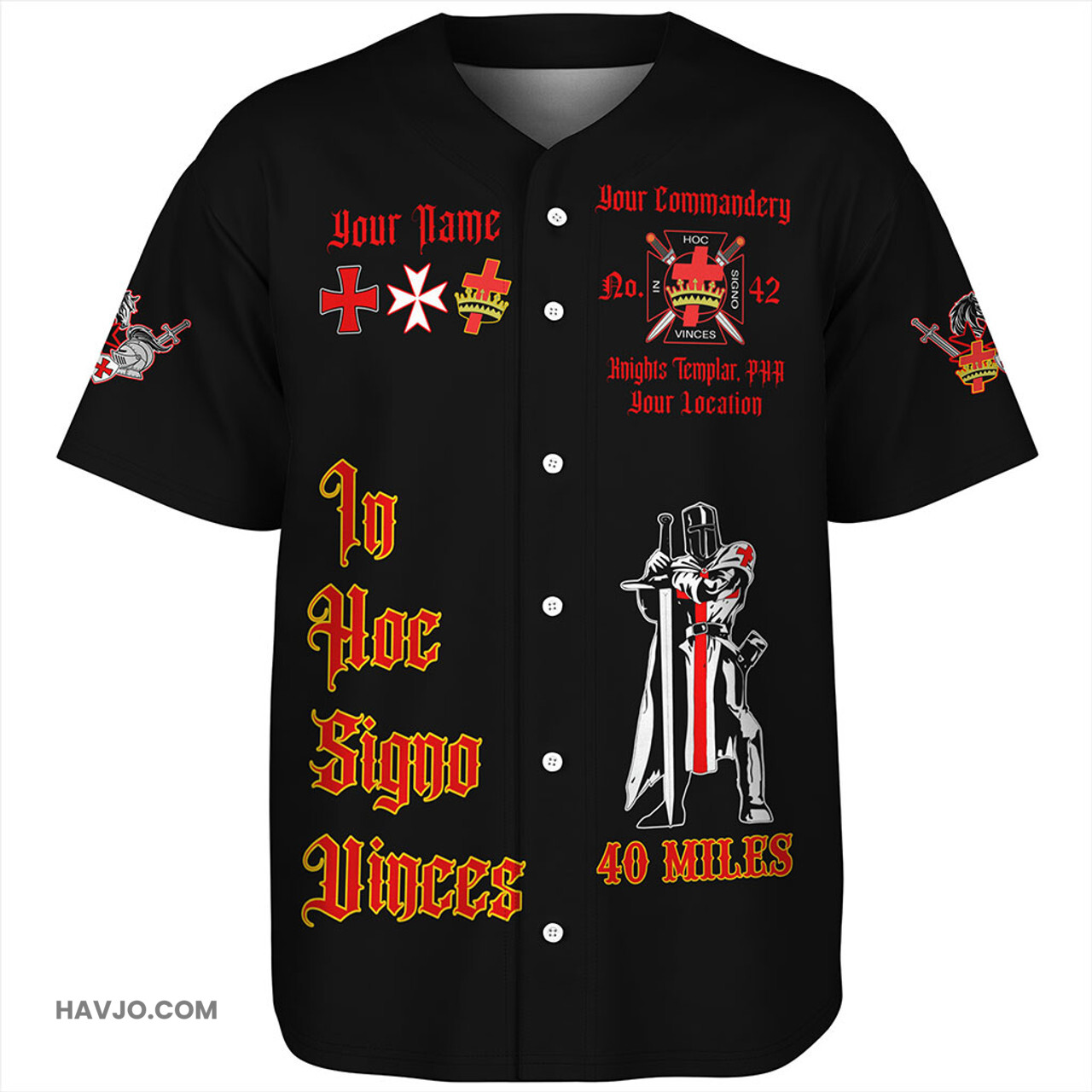 Prince Hall York Rite Custom Knight Templar PHA Baseball Jersey