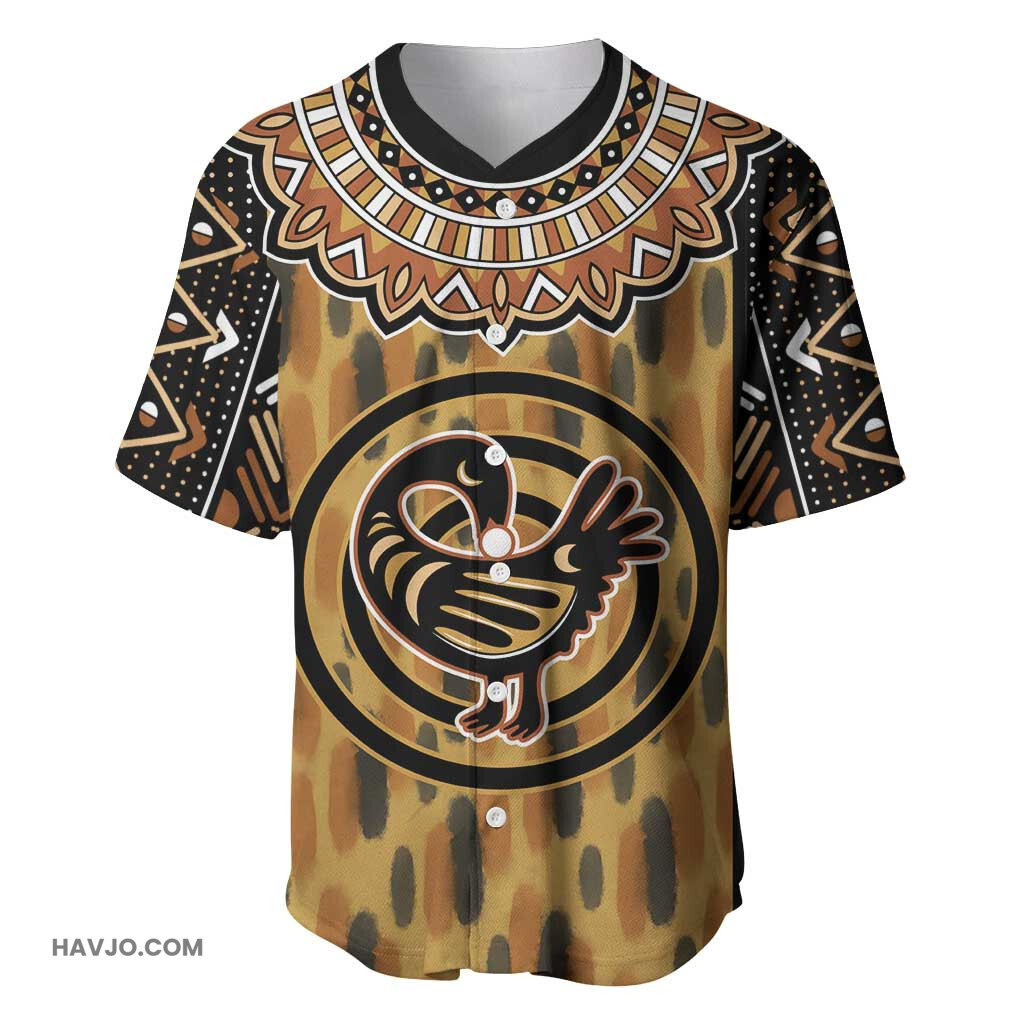 Printed Mud Cloth and Adinkra Symbol Baseball Jersey